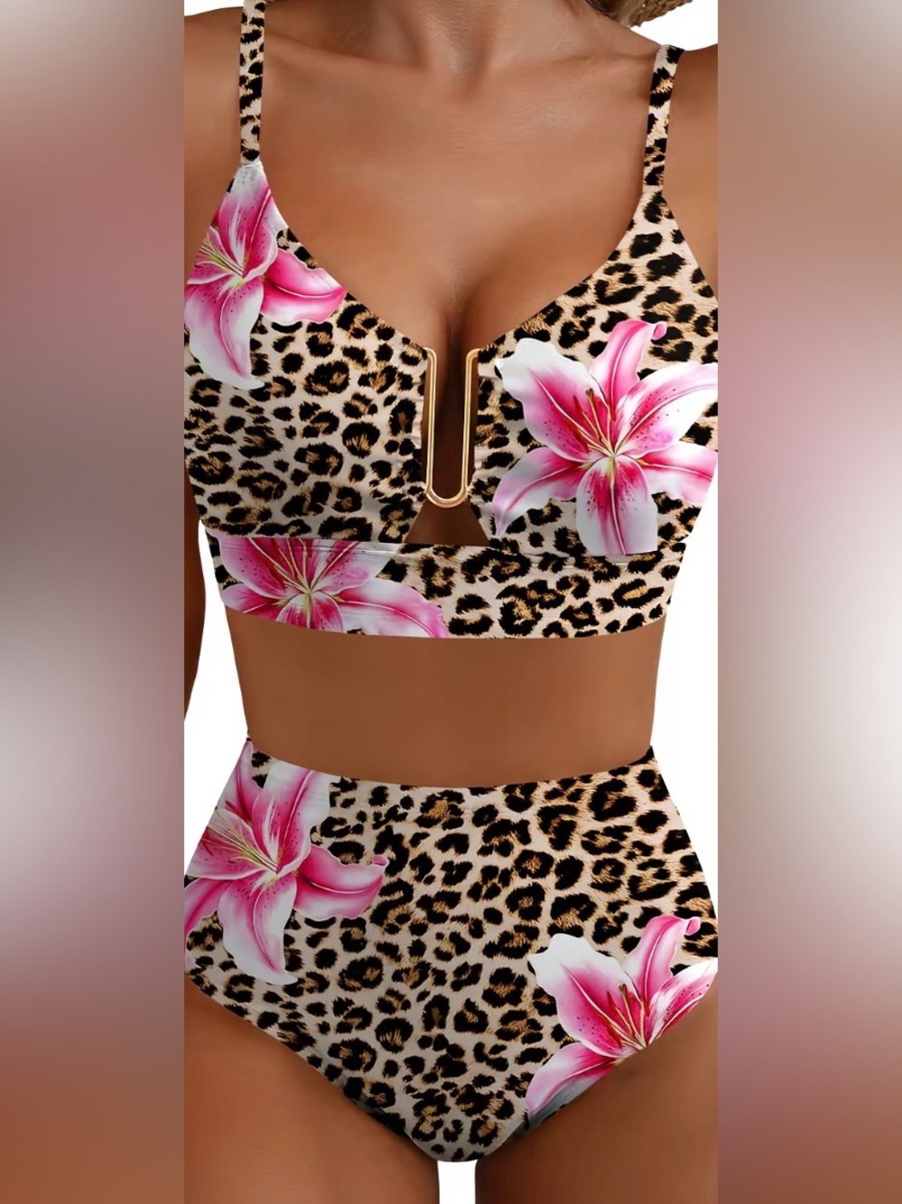 Aleumdr Floral and Leopard High Waisted Bikini Set for Women